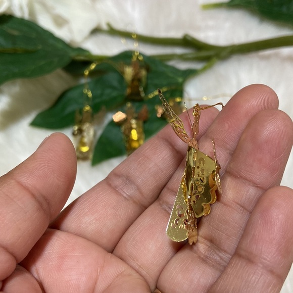 Vintage Gold Tone Filigree Angel Feather tree Christmas Ornaments 5 Pc Set - Picture 10 of 14